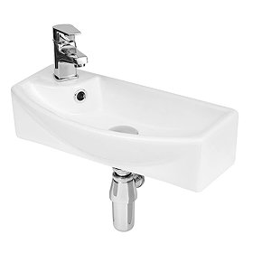 Hudson Reed 1TH Compact Wall Hung Basin (Left Hand) - NBV161 Large Image