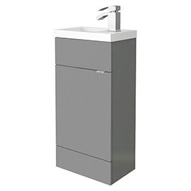 Hudson Reed 405mm Gloss Grey Compact Floor Standing Vanity Unit Inc. Basin Medium Image
