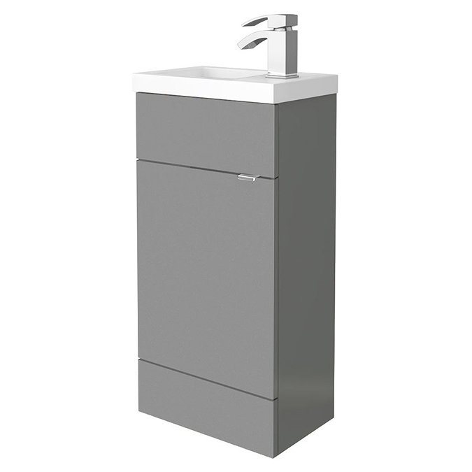 Hudson Reed 405mm Gloss Grey Compact Floor Standing Vanity Unit Inc. Basin Large Image