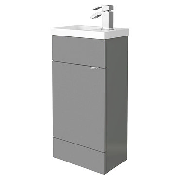 Hudson Reed 405mm Gloss Grey Compact Floor Standing Vanity Unit Inc. Basin  Profile Large Image