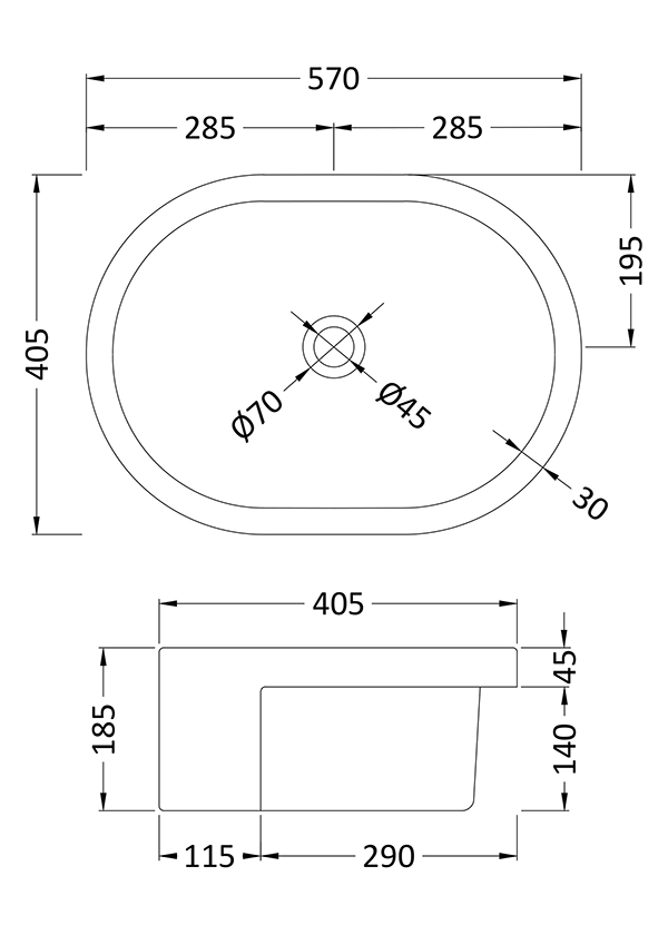 Hudson Reed 570mm Oval Semi-Recessed Basin