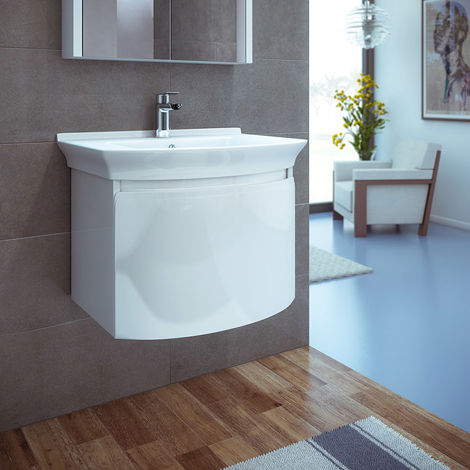 Hudson Reed Canopy Wall Mounted 1 Drawer Basin & Cabinet W600 x D475mm - White - FCA007 Profile Large Image