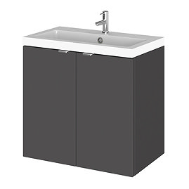 Hudson Reed 600mm Gloss Grey Full Depth Wall Hung 2-Door Unit & Basin Large Image