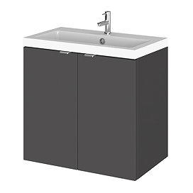 Hudson Reed 600mm Gloss Grey Full Depth Wall Hung 2-Door Unit & Basin Large Image