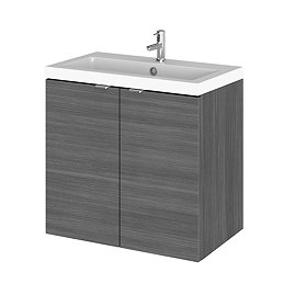 Hudson Reed 600mm Grey Avola Full Depth Wall Hung 2-Door Unit & Basin