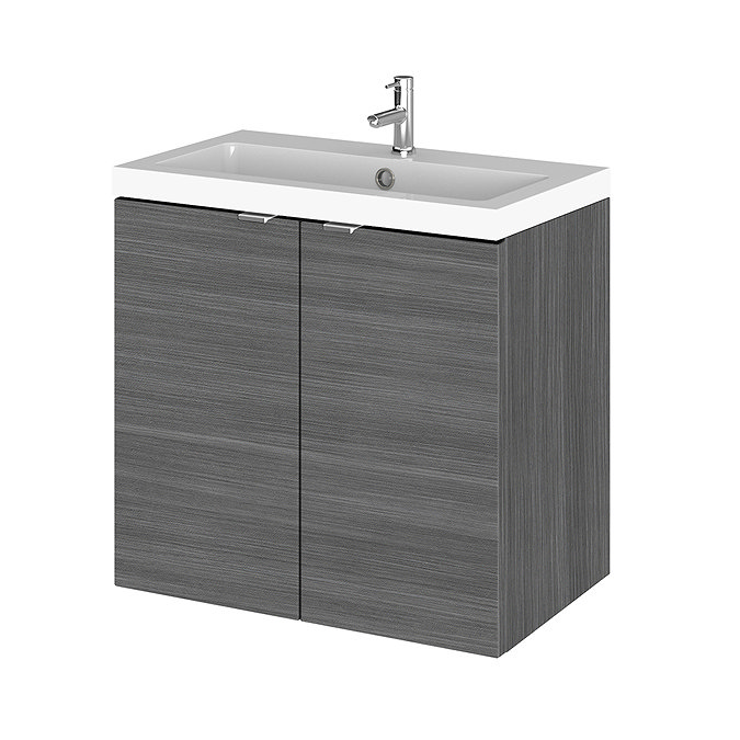 Hudson Reed 600mm Grey Avola Full Depth Wall Hung 2-Door Unit & Basin