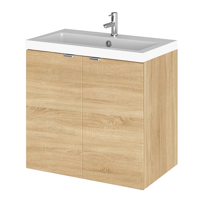 Hudson Reed 600mm Natural Oak Full Depth Wall Hung 2-Door Unit & Basin Large Image