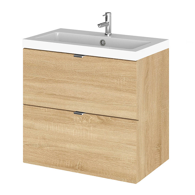 Hudson Reed 600mm Natural Oak Full Depth Wall Hung 2-Drawer Unit & Basin Large Image