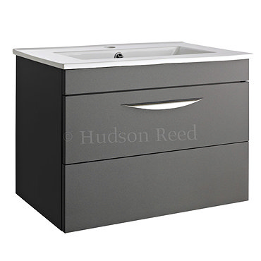 Hudson Reed Memoir Wall Mounted Basin & Cabinet W605 x D390mm - Grey - FME008 Profile Large Image