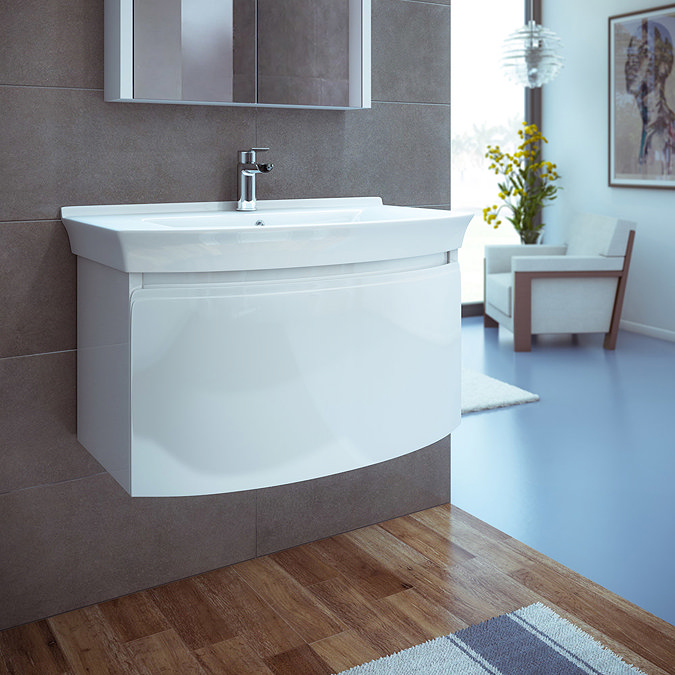Hudson Reed Canopy Wall Mounted 1 Drawer Basin & Cabinet W800 x D475 - White - FCA010 Profile Large Image