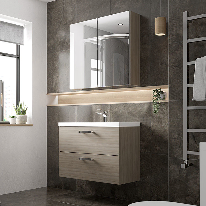Hudson Reed 800mm Driftwood Full Depth Wall Hung 2-Drawer Unit & Basin Feature Large Image