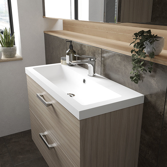 Hudson Reed 800mm Driftwood Full Depth Wall Hung 2-Drawer Unit & Basin Standard Large Image