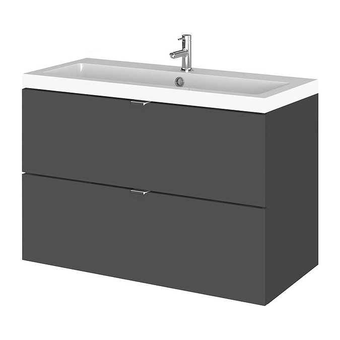 Hudson Reed 800mm Gloss Grey Full Depth Wall Hung 2-Drawer Unit & Basin Large Image