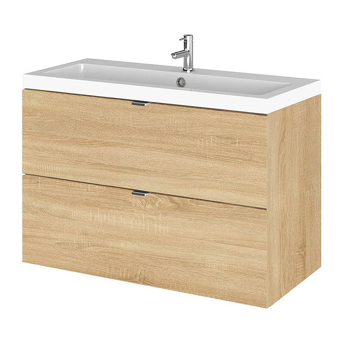 Hudson Reed 800mm Natural Oak Full Depth Wall Hung 2-Drawer Unit & Basin Large Image