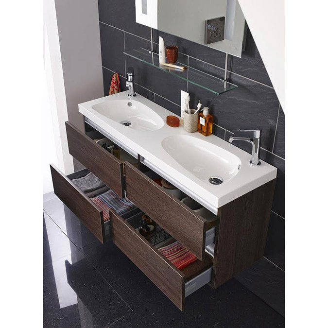 Hudson Reed Ambit Double Basin & Cabinet - Oak Finish W1200 x D380mm - FAM002 Profile Large Image