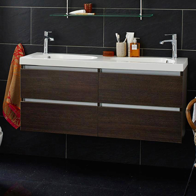 Hudson Reed Ambit Double Basin & Cabinet - Oak Finish W1200 x D380mm - FAM002 Large Image