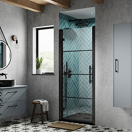 Hudson Reed Apex Matt Black Hinged Shower Door - Sizes Large Image