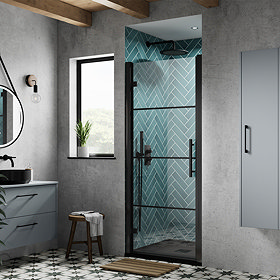 Hudson Reed Apex Matt Black Hinged Shower Door - Sizes Large Image