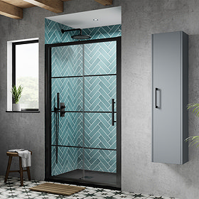 Hudson Reed Apex Matt Black Sliding Shower Door - Various Widths Large Image