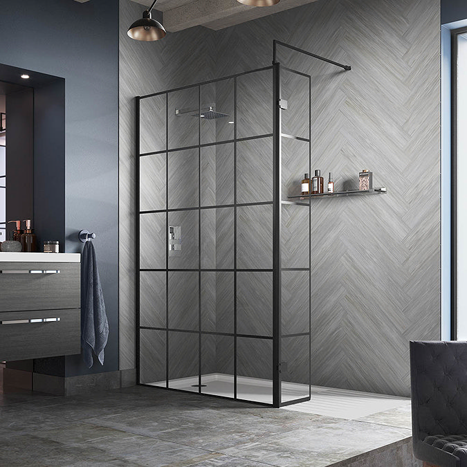 Hudson Reed Black Frame Wetroom Screen with Support Arm  Profile Large Image