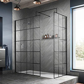Hudson Reed Black Frame Wetroom Screen with Support Arm Medium Image