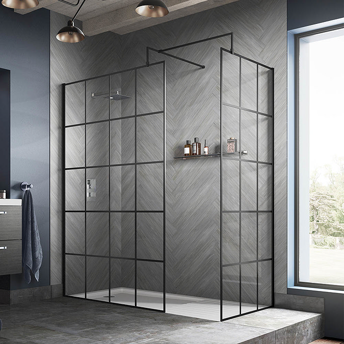Hudson Reed Black Frame Wetroom Screen with Support Arm Large Image