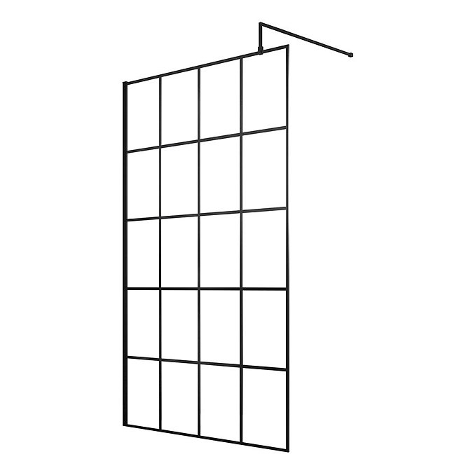 Hudson Reed 1000mm Black Frame Wetroom Screen with Support Arm - WRSF10 Large Image