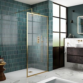 Hudson Reed Brushed Brass Full Outer Framed 8mm Wetroom Screen with Support Arm (1950mm High)