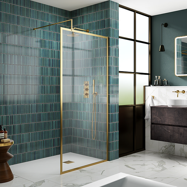 Hudson Reed Brushed Brass Full Outer Framed 8mm Wetroom Screen with ...