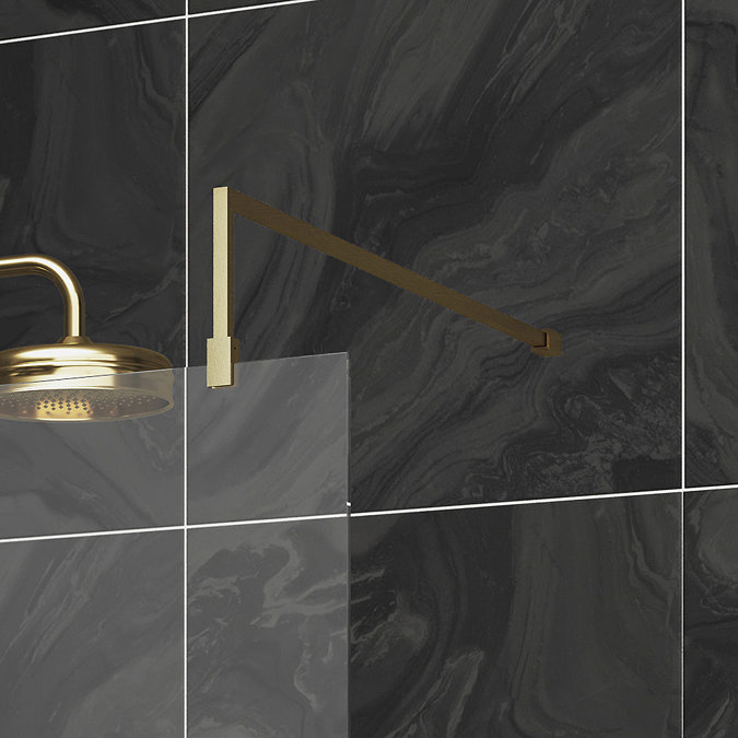 Hudson Reed Brushed Brass Square Fixed Wet Room Support Arm for 8mm Glass Large Image