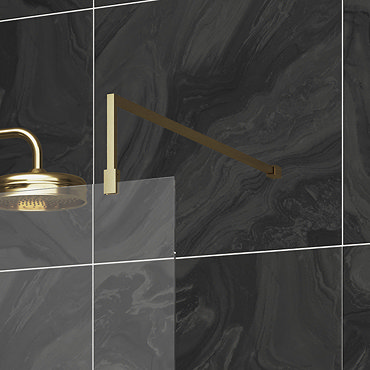 Hudson Reed Brushed Brass Square Fixed Wet Room Support Arm for 8mm Glass  Profile Large Image