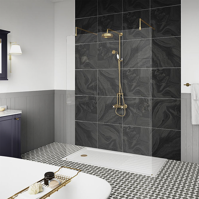 Hudson Reed Brushed Brass Thermostatic Shower Valve & Rigid Riser Kit - A8117  additional Large Image