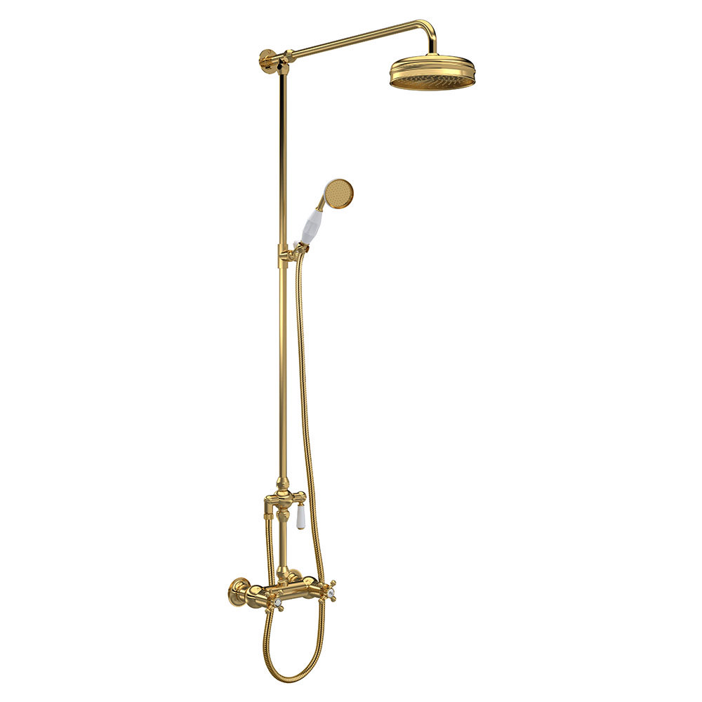 Hudson Reed Brushed Brass Thermostatic Shower Valve & Rigid Riser Kit ...