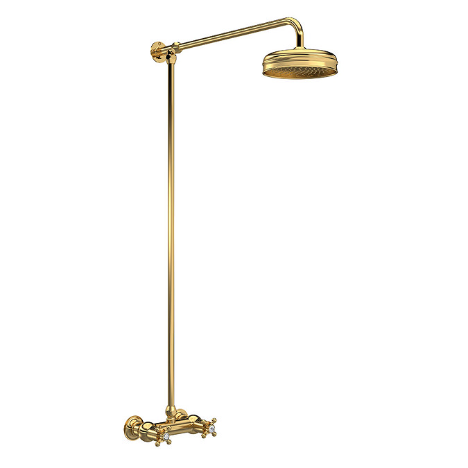 Hudson Reed Brushed Brass Thermostatic Shower Valve with Rigid Riser & Fixed Head - A8118 Large Imag