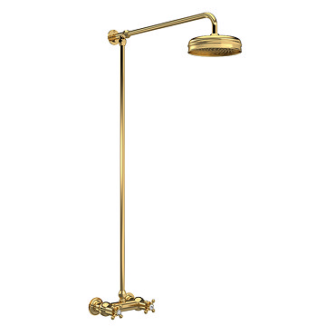 Hudson Reed Brushed Brass Thermostatic Shower Valve with Rigid Riser & Fixed Head - A8118  Profile L