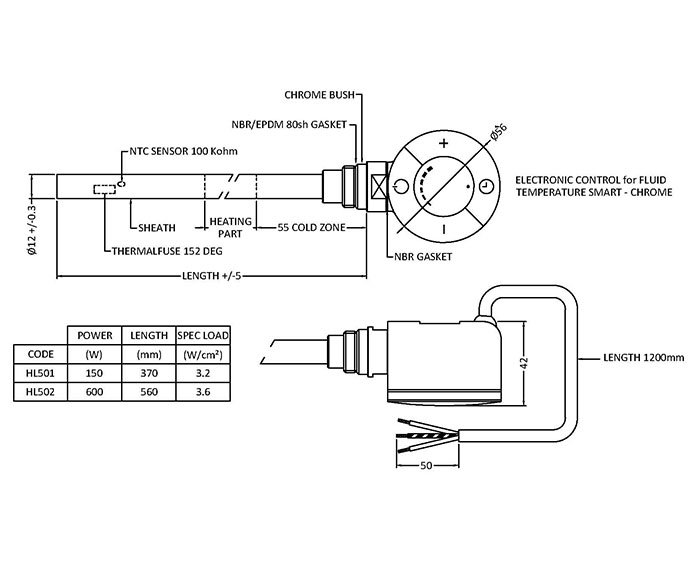 Hudson Reed Chrome 300 Watts Thermostatic Heating Element - HL501