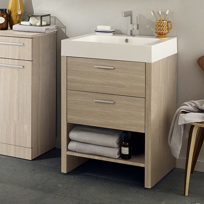 Hudson Reed - Dunbar Light Oak Basin & Cabinet W600 x D480mm - FDB001 Profile Large Image