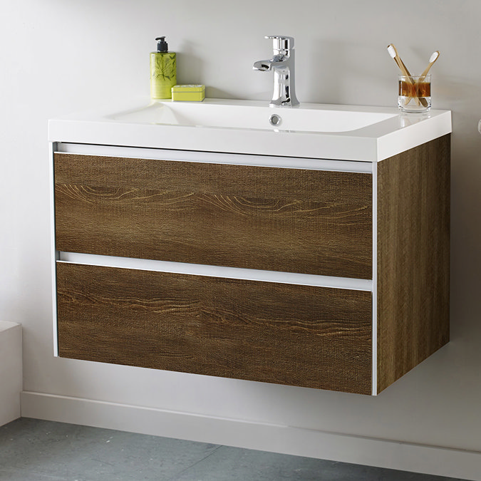 Hudson Reed - Erin Textured Oak Basin & Cabinet W800 x D480mm - FEN003 Feature Large Image