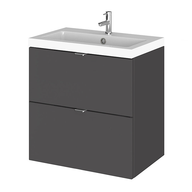 Hudson Reed Fusion 500mm Gloss Grey Full Depth Wall Hung 2-Drawer Unit & Basin Large Image