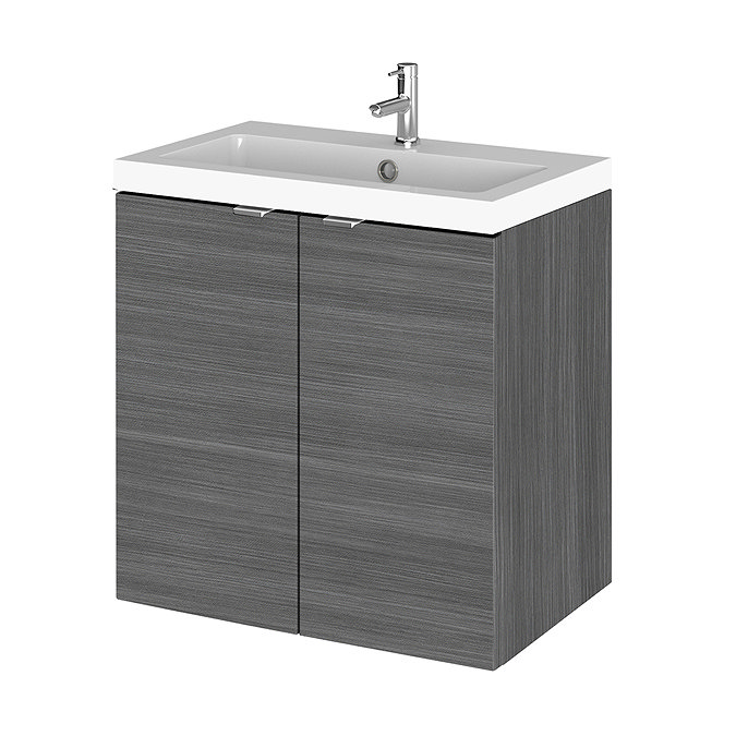 Hudson Reed Fusion 500mm Grey Avola Full Depth Wall Hung 2-Door Unit & Basin