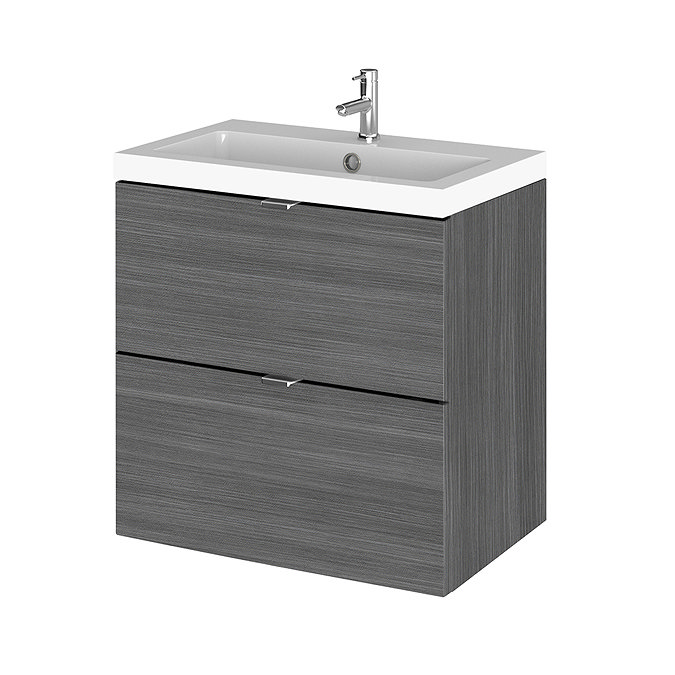 Hudson Reed Fusion 500mm Grey Avola Full Depth Wall Hung 2-Drawer Unit & Basin