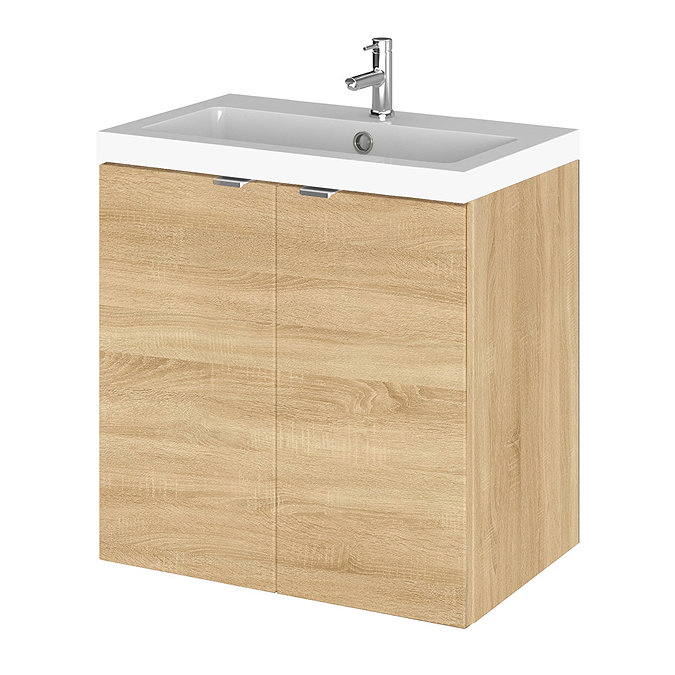 Hudson Reed Fusion 500mm Natural Oak Full Depth Wall Hung 2-Door Unit & Basin Large Image