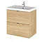 Hudson Reed Fusion 500mm Natural Oak Full Depth Wall Hung 2-Drawer Unit & Basin Large Image