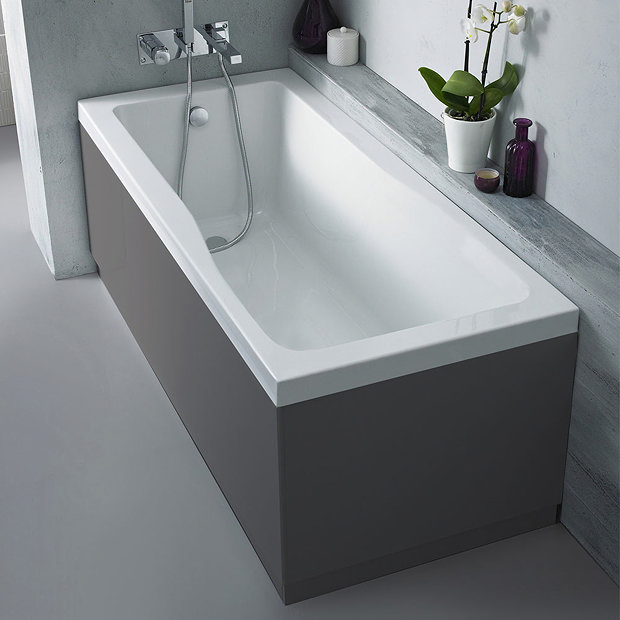 Hudson Reed Gloss Grey 700 End Straight Bath Panel - OFF970  Profile Large Image