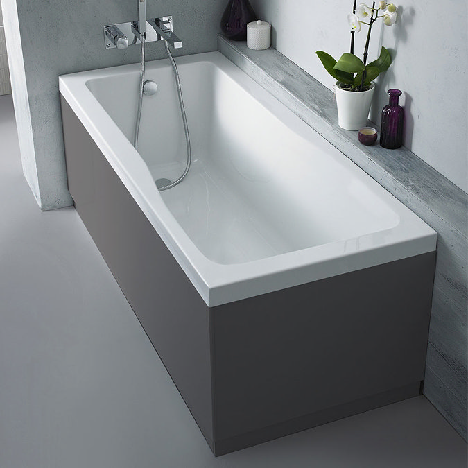 Hudson Reed Gloss Grey 750 End Straight Bath Panel - OFF971  Profile Large Image