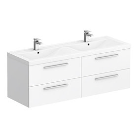 Hudson Reed 1440mm Gloss White Quartet Double Basin Vanity Unit Large Image