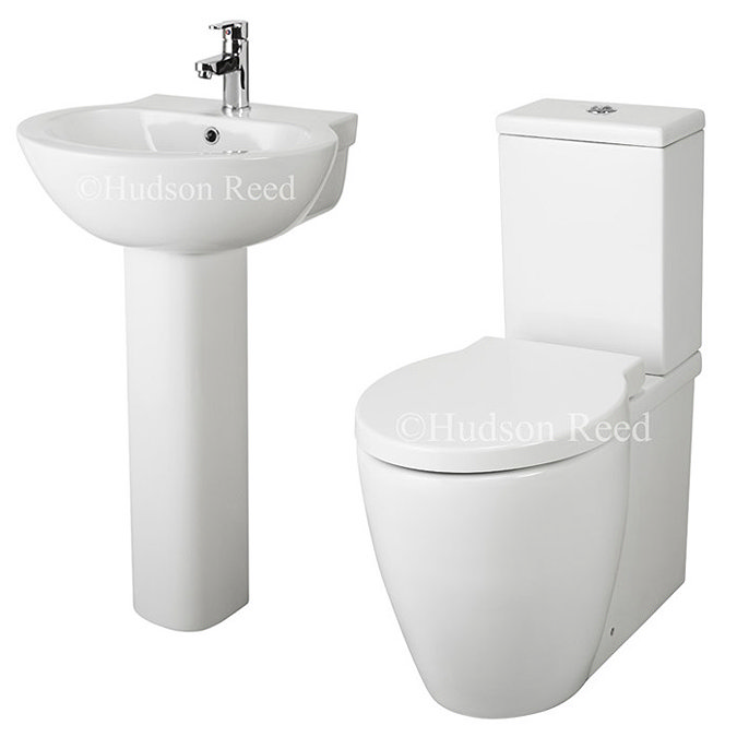 Hudson Reed - Langdon 4 Piece Bathroom Suite - CC Toilet & 1TH Basin with Pedestal Profile Large Ima