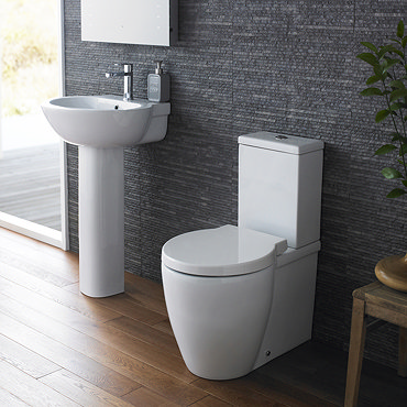 Hudson Reed - Langdon 4 Piece Bathroom Suite - CC Toilet & 1TH Basin with Pedestal Profile Large Ima