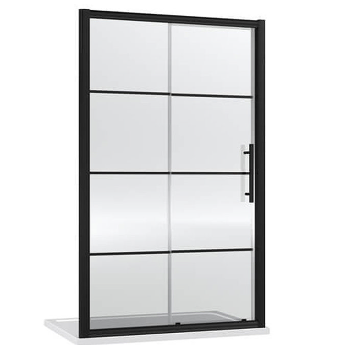 Hudson Reed Matt Black 1200 x 900mm Sliding Door Shower Enclosure + Black Tray  Feature Large Image