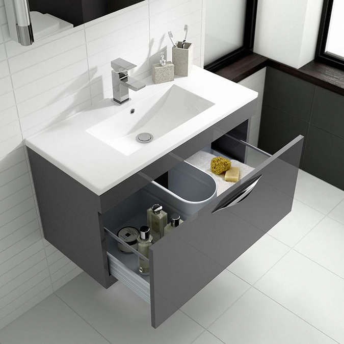 Hudson Reed Memoir 600mm 2 Drawer Floor Mounted Basin & Cabinet - Gloss Grey - 2 Basin Options Profi